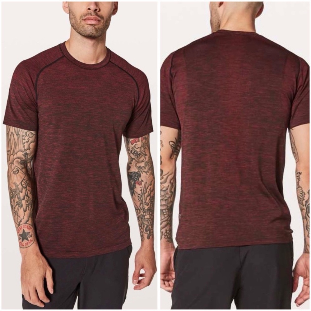 Lululemon Men Size XL Metal Vent Tech Short Sleeve Shirt Red Black Oxblood